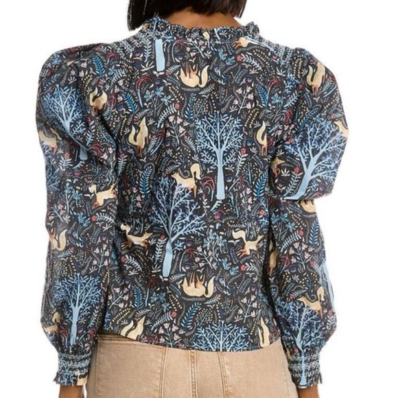 Stellah Fox Floral Peasant Tie-Neck Long Sleeve Blouse size Small Anthropologie - Picture 3 of 11